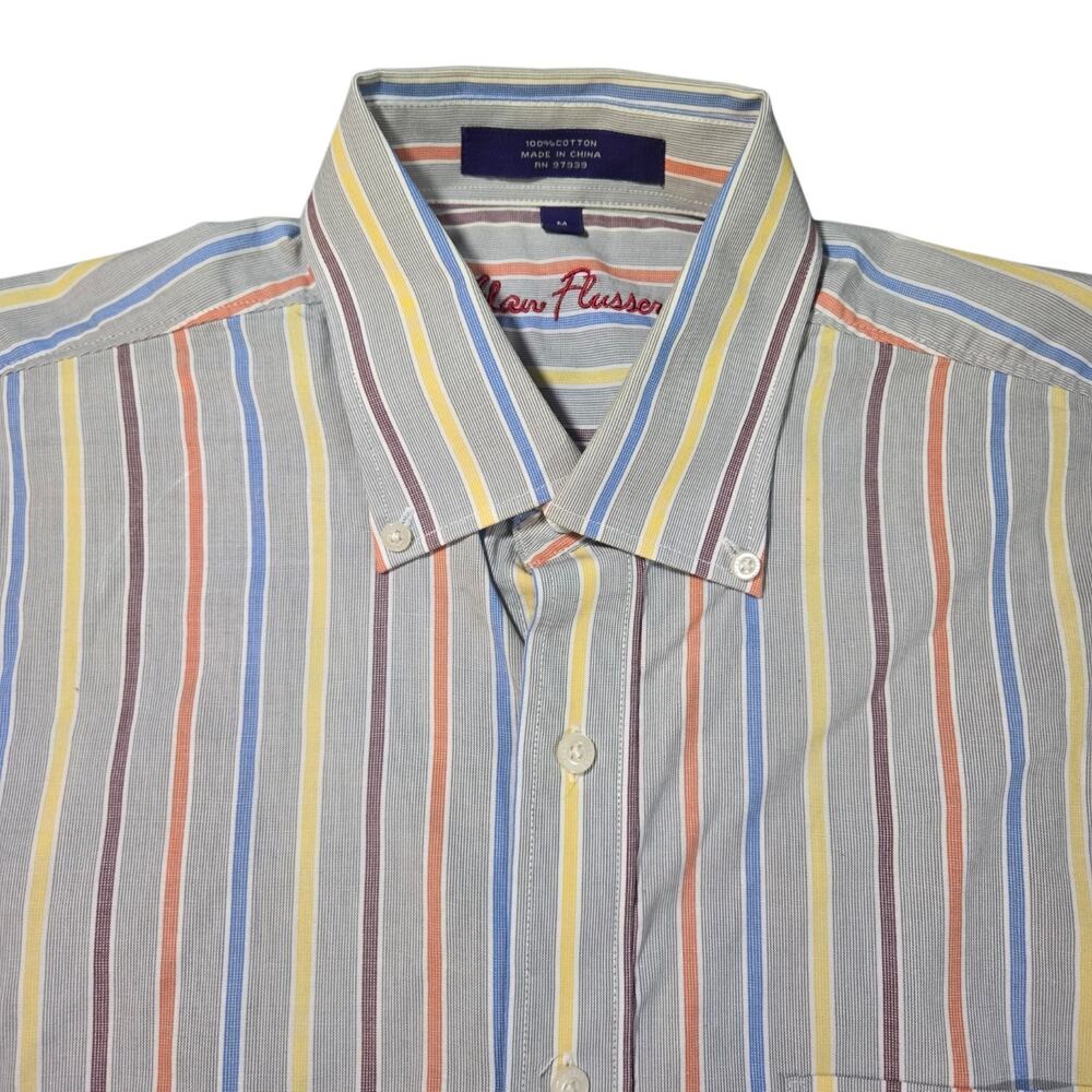 Alan Flusser Mens Medium Button Down Cotton Dress Shirt Multicolor Striped